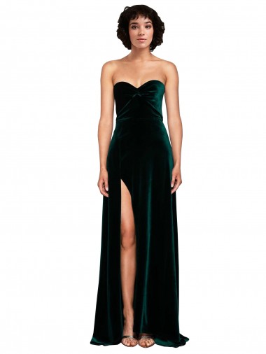 Sweetheart Sweep Train Stretch Velvet Dark Green Sleeveless Semi Formal Evening Dress / Prom Dress / Bridesmaid Dress Darwin