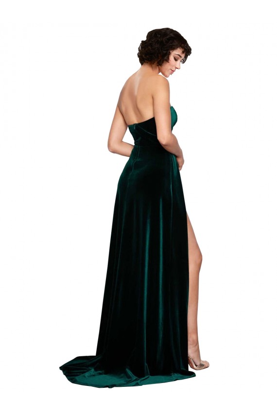 Sweetheart Sweep Train Stretch Velvet Dark Green Sleeveless Semi Formal Evening Dress / Prom Dress / Bridesmaid Dress Darwin