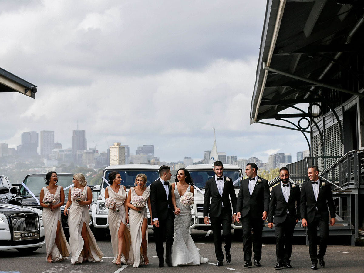 Full Length Luxe Chiffon Long Champagne bridesmaid dresses Darwin with Sexy High Slit and Front Ruffles